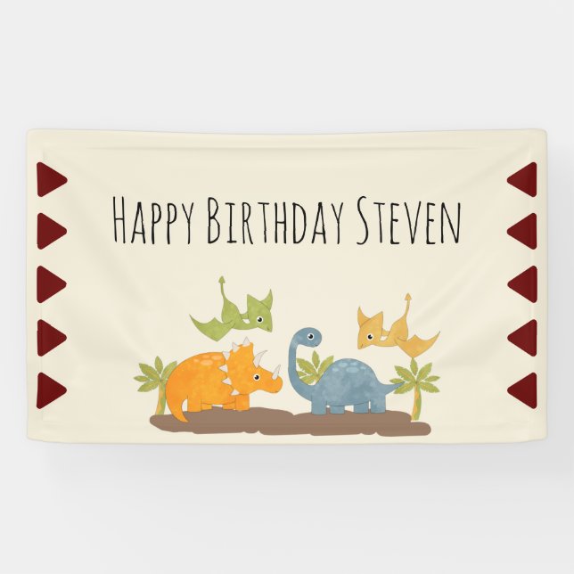 Cute Dinosaurs Prehistoric Wildlife Birthday Banner (Horizontal)