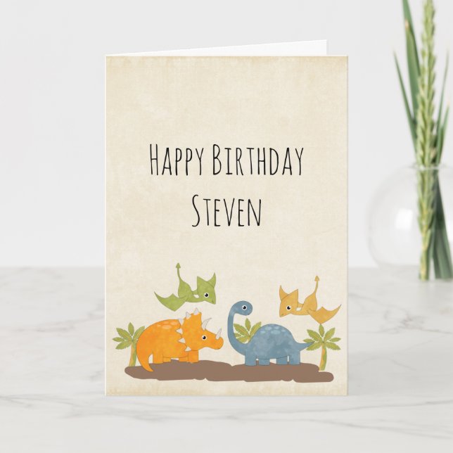 Cute Dinosaurs Prehistoric Wildlife Birthday Card (Front)