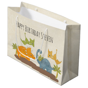 Cute Dinosaurs Prehistoric Wildlife Birthday Large Gift Bag
