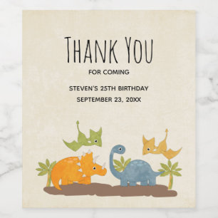 Cute Dinosaurs Prehistoric Wildlife Birthday Wine Label