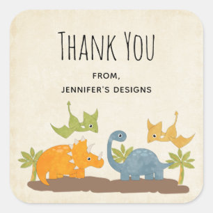 Cute Dinosaurs Prehistoric Wildlife Biz Thank You Square Sticker