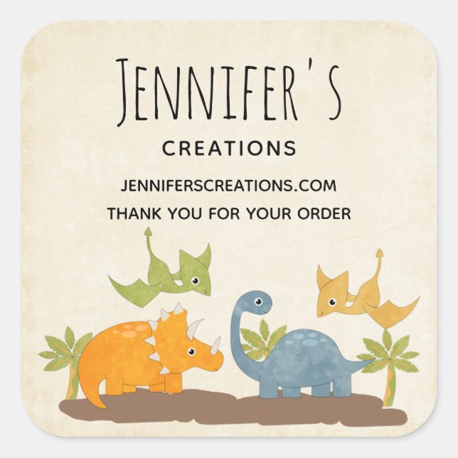 Cute Dinosaurs Prehistoric Wildlife Business Square Sticker (Front)