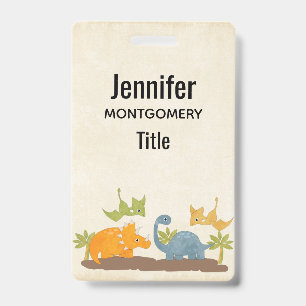 Cute Dinosaurs Prehistoric Wildlife ID Badge