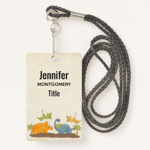 Cute Dinosaurs Prehistoric Wildlife ID Badge