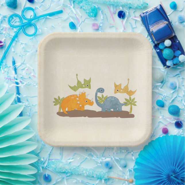 Cute Dinosaurs Prehistoric Wildlife Paper Plate (Party)
