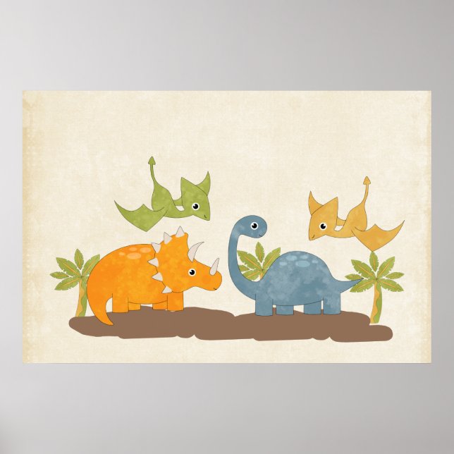 Cute Dinosaurs Prehistoric Wildlife Poster (Front)
