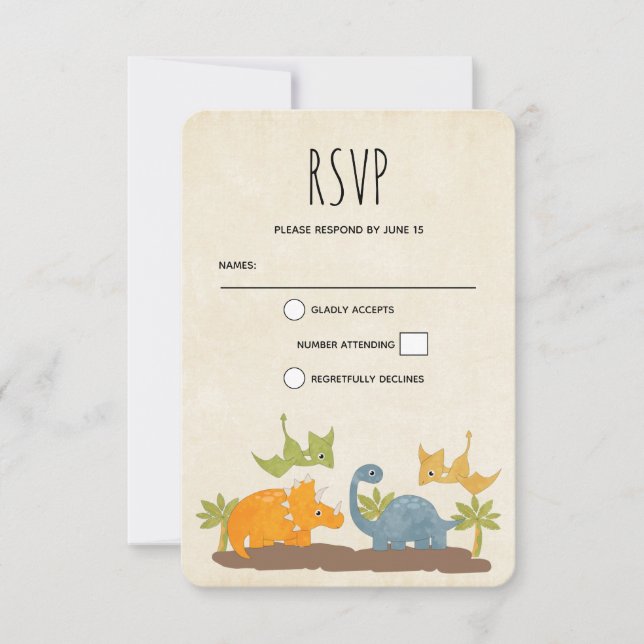Cute Dinosaurs Prehistoric Wildlife RSVP Card (Front)