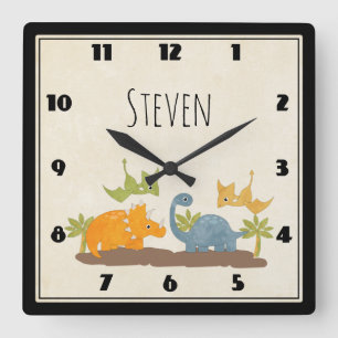 Cute Dinosaurs Prehistoric Wildlife Square Wall Clock