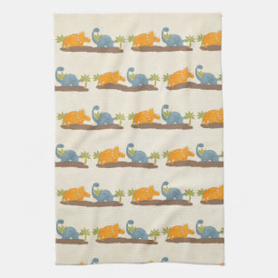 Cute Dinosaurs Prehistoric Wildlife Tea Towel