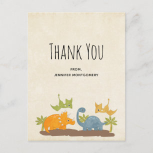 Cute Dinosaurs Prehistoric Wildlife Thank You Postcard