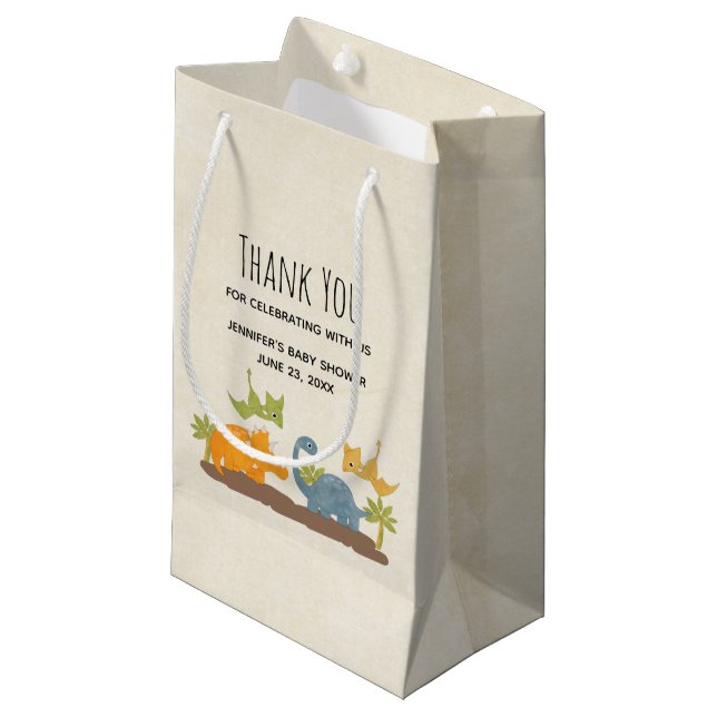 Cute Dinosaurs Prehistoric Wildlife Thank You Small Gift Bag (Front Angled)