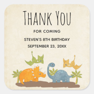 Cute Dinosaurs Prehistoric Wildlife Thank You Square Sticker