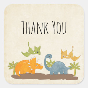 Cute Dinosaurs Prehistoric Wildlife Thank You Square Sticker