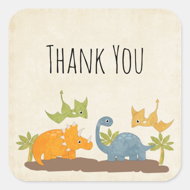 Cute Dinosaurs Prehistoric Wildlife Thank You Square Sticker (Front)