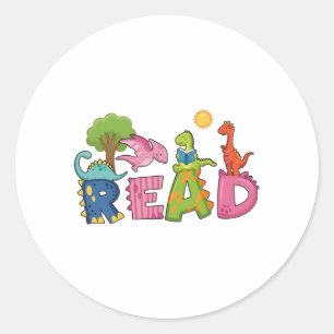 Cute Dinosaurs Read Book Elementary Teacher Classic Round Sticker