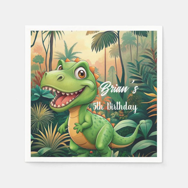 Cute Dinosaurs roar Boy Birthday party  Napkin (Front)