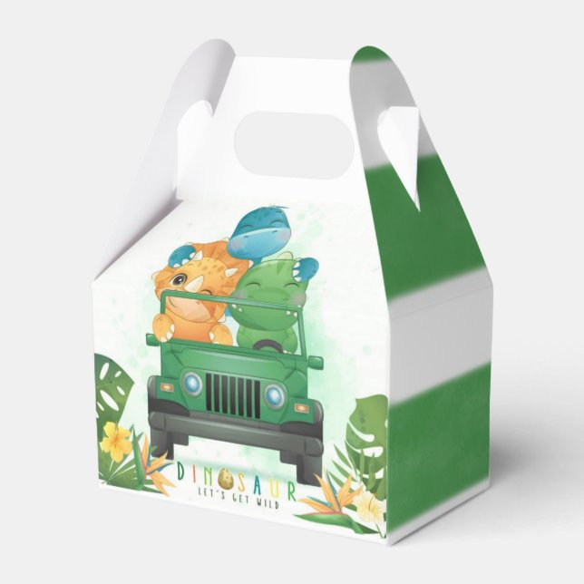 Cute Dinosaurs Safari Vehicle Boy Baby Shower Favour Box (Front Side)
