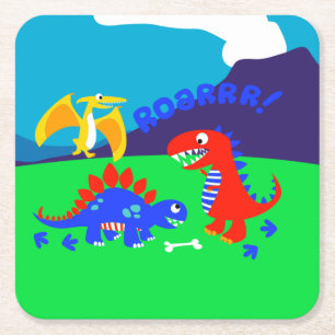 Cute dinosaurs square paper coaster