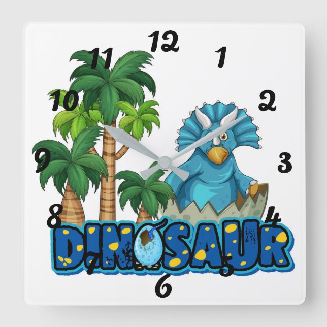 Cute Dinosaurs Square Wall Clock (Front)