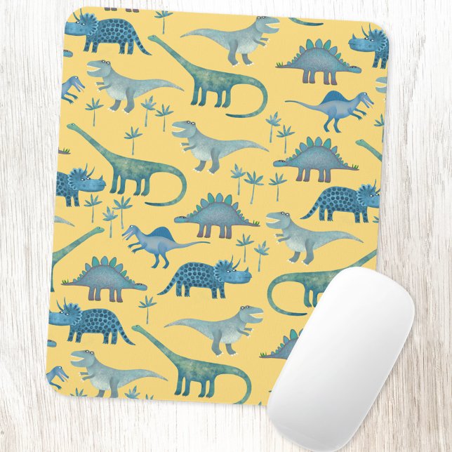 Cute Dinosaurs Sunshine Yellow Mouse Mat (Fun dinosaur pattern yellow art mousemat)