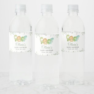Cute Dinosaurs, T-Rex, Jurassic, Baby Shower Water Bottle Label