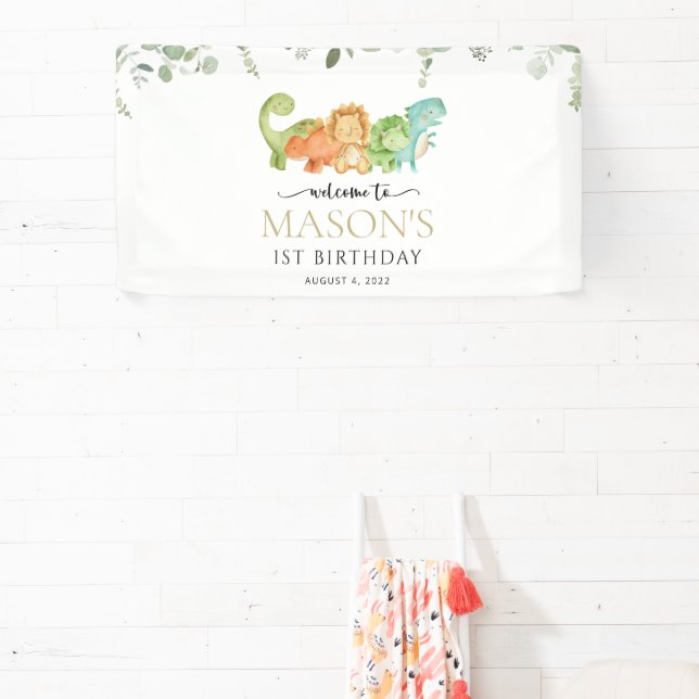 Cute Dinosaurs, T-Rex, Jurassic, Birthday Welcome Banner (Insitu)