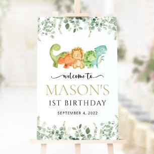 Cute Dinosaurs, T-Rex, Jurassic, Birthday Welcome Poster