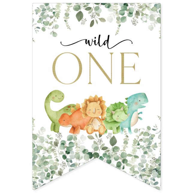 Cute Dinosaurs, T-Rex, Jurassic, First Birthday Bunting (First Flag)