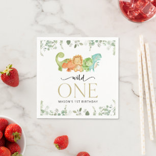 Cute Dinosaurs, T-Rex, Jurassic, First Birthday Napkin