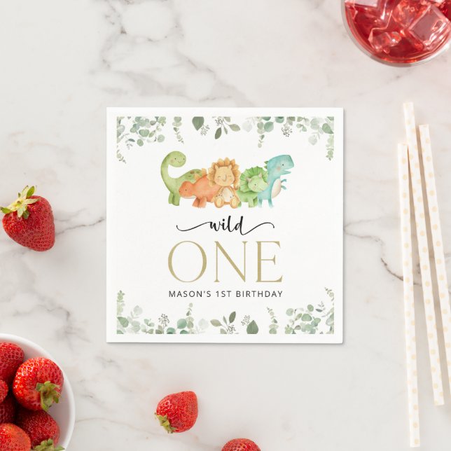 Cute Dinosaurs, T-Rex, Jurassic, First Birthday Napkin (Insitu)