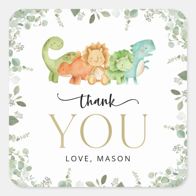 Cute Dinosaurs, T-Rex, Jurassic, First Birthday Square Sticker (Front)