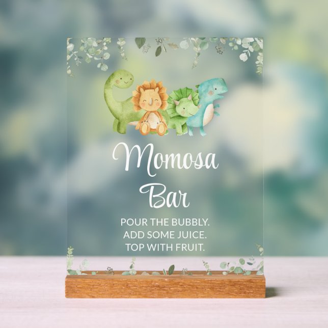 Cute Dinosaurs, T-Rex, Jurassic, Momosa Bar Acrylic Sign (Neutral)