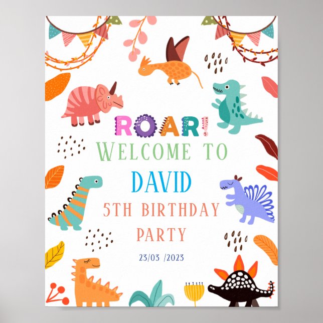 Cute Dinosaurs themed birthday party Poster (Front)