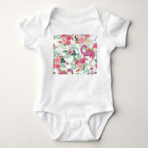 Cute Dinosaurs Vintage Floral Pattern Baby Bodysuit