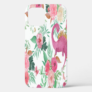 Cute Dinosaurs Vintage Floral Pattern iPhone 12 Case