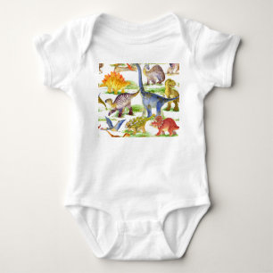 Cute Dinosaurs Watercolor Seamless Art Baby Bodysuit