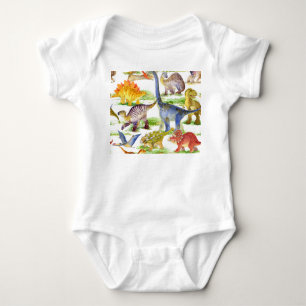 Cute Dinosaurs Watercolor Seamless Art Baby Bodysuit