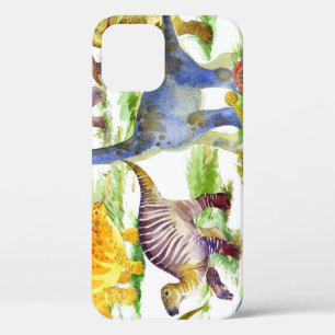 Cute Dinosaurs Watercolor Seamless Art iPhone 12 Case
