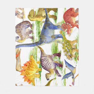 Cute Dinosaurs Watercolor Seamless Art Fleece Blanket