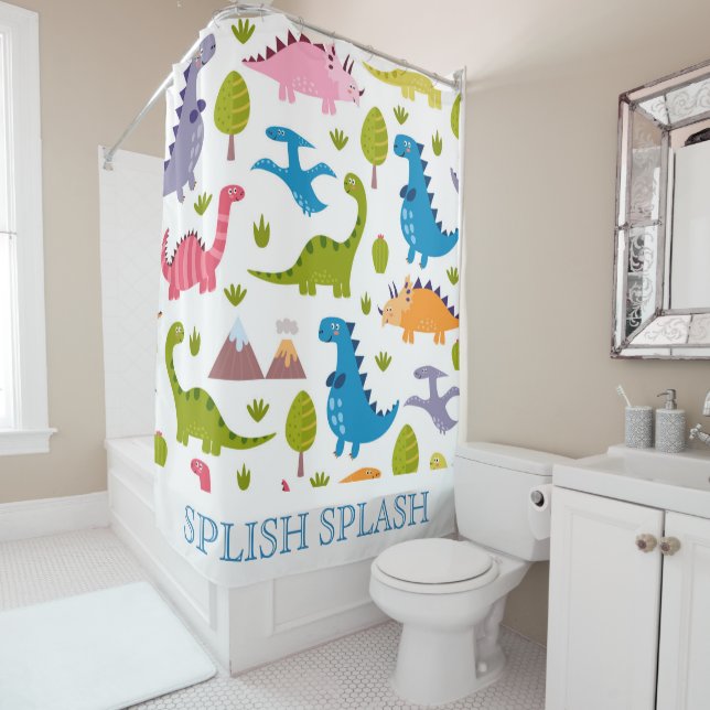 Cute Dinosuars Shower Curtain (In Situ)