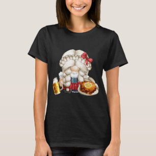 Cute Dirndl Gnomie Girl With Schnitzel And Beer - T-Shirt