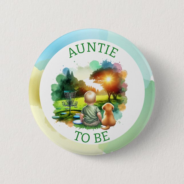 Cute Disc Golf Boy's Baby Shower | Auntie to be 6 Cm Round Badge (Front)