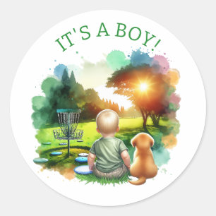 Cute Disc Golf Boy's Baby Shower It's a Boy! Classic Round Sticker