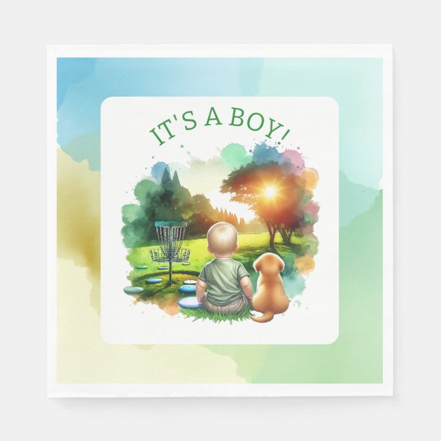 Cute Disc Golf Boy's Baby Shower | It's a Boy! Napkin (Front)