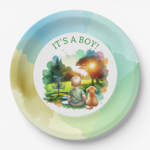 Cute Disc Golf Boy's Baby Shower It's a Boy! Paper Plate