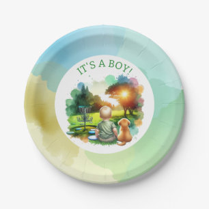 Cute Disc Golf Boy's Baby Shower   It's a Boy! Paper Plate