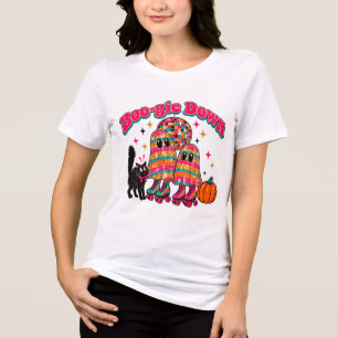 Cute Disco Ball Ghosts Retro Boogie Down Halloween Tri-Blend Shirt