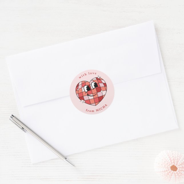 Cute Disco Ball Heart Classic Round Sticker (Envelope)