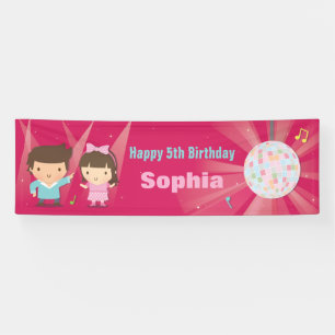 Cute Disco Ball Kids Dance Birthday Party Banner