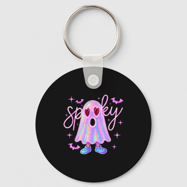 Cute disco spooky ghost heart glasses halloween key ring (Front)